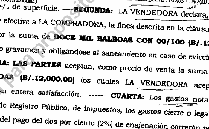 Documento notariado donde se detalla que el terreno costó $12 mil dólares. Documento notariado donde se detalla que el terreno costó $12 mil dólares.