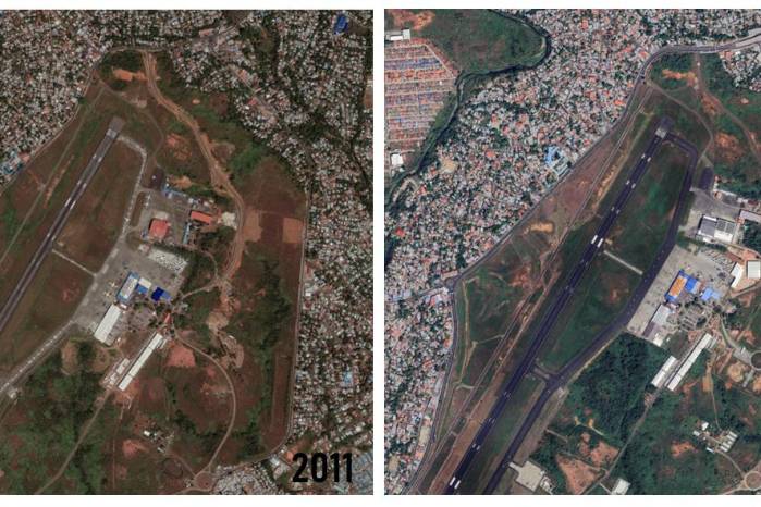 Estas vistas de satélite permiten observar claramente la presión del desarrollo urbano sobre el aeropuerto, rodeado en su sección norte por asentamientos informales y áreas inundables, además del avance en la construcción de la zona logística de Tocumen. Estas vistas de satélite permiten observar claramente la presión del desarrollo urbano sobre el aeropuerto, rodeado en su sección norte por asentamientos informales y áreas inundables, además del avance en la construcción de la zona logística de Tocumen.