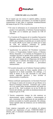 Comunicado al país de PetroPort, S.A. Comunicado al país de PetroPort, S.A.