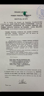 Primer Tribunal Superior no admite amparo de garantías del expresidente Varela. Primer Tribunal Superior no admite amparo de garantías del expresidente Varela.