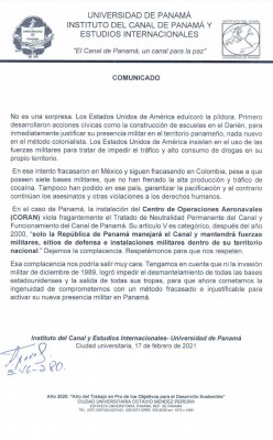 Comunicado del Instituto del Canal de Panamá y Estudios Internacionales de la Universidad de Panamá Comunicado del Instituto del Canal de Panamá y Estudios Internacionales de la Universidad de Panamá