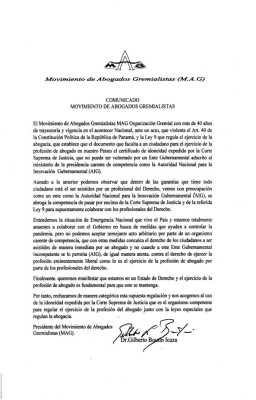 Comunicado del Movimiento de Abogados Gremialistas Comunicado del Movimiento de Abogados Gremialistas