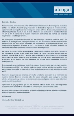 Carta de Alcogal dirigida a sus clientes Carta de Alcogal dirigida a sus clientes