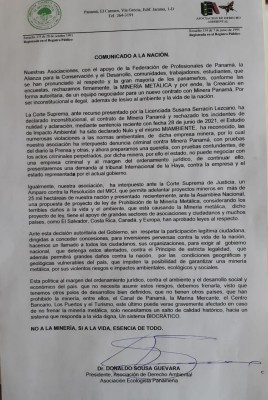 Comunicado de la Federación de Profesionales de Panamá. Comunicado de la Federación de Profesionales de Panamá.