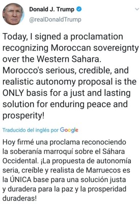 Donald Trump reconoce soberanía marroquí en Sáhara. | Donald Trump reconoce soberanía marroquí en Sáhara. |