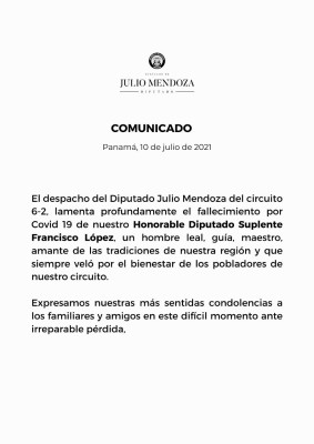 Nota del Despacho del diputado del circuito 6-2, Julio Mendoza. Nota del Despacho del diputado del circuito 6-2, Julio Mendoza.