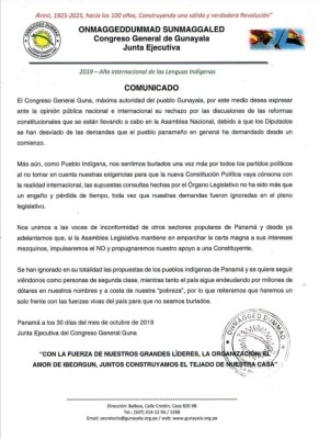Comunicado Congreso Guna Reformas Comunicado Congreso Guna Reformas