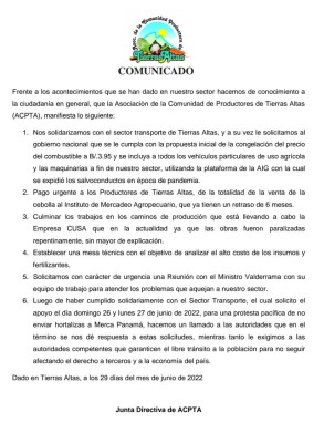 Comunicado ACPTA Comunicado ACPTA