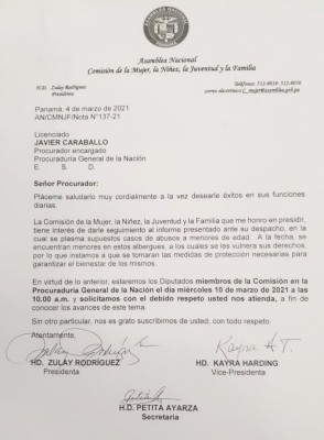 Nota enviada por las diputadas para reunirse con Javier Caraballo. Nota enviada por las diputadas para reunirse con Javier Caraballo.