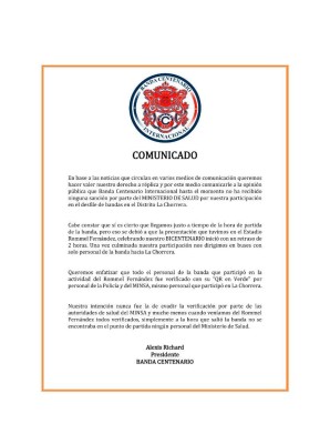 Comunicado de la banda independiente Centenario Internacional Comunicado de la banda independiente Centenario Internacional