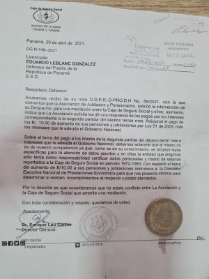 Carta de respuesta que dio el director de la CSS, Enrique Lau Cortez, al defensor del Pueblo, Eduardo Leblanc Carta de respuesta que dio el director de la CSS, Enrique Lau Cortez, al defensor del Pueblo, Eduardo Leblanc