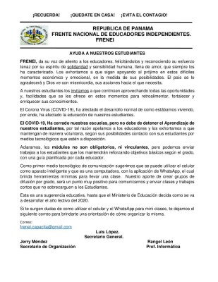 En la imagen, el comunicado compartido por FRENEI. En la imagen, el comunicado compartido por FRENEI.