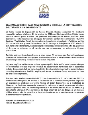 Comunicado del Órgano Judicial. Comunicado del Órgano Judicial.