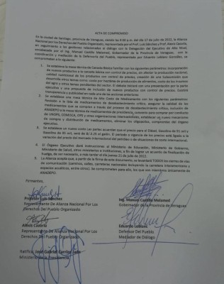Acta de compromiso firmada en mesa de diálogo en Veraguas. Acta de compromiso firmada en mesa de diálogo en Veraguas.