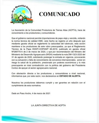 Productores denuncia la importación de papa vencida. Productores denuncia la importación de papa vencida.