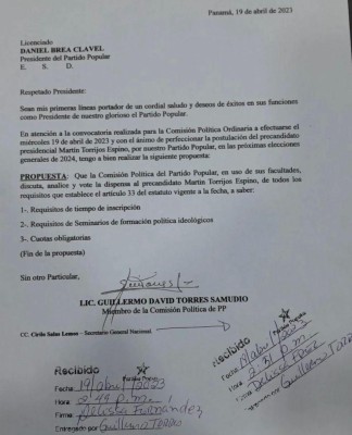 Misiva de la Comisión Política del PP Misiva de la Comisión Política del PP