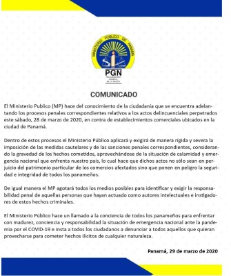 Comunicado Ministerio Público. Comunicado Ministerio Público.
