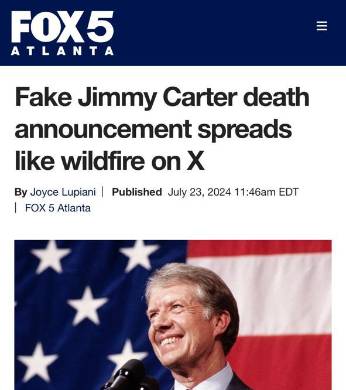 Es falso que el expresidente de Estados Unidos ha fallecido. Es falso que el expresidente de Estados Unidos ha fallecido.
