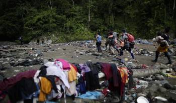 Migrantes caminan por trochas en su rumbo hacia los Estados Unidos, el 14 de septiembre de 2023, en el Darién (Panamá). EFE/ Bienvenido Velasco