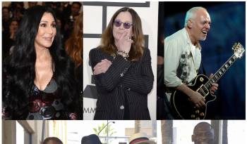 Combo de fotografías de archivo que muestra, arriba desde la izquierda, a la cantante estadounidense Cher, el cantante británico Ozzy Orbourne, y el cantante británico Peter Frampton; abajo los integrantes de la agrupación Kool and the Gang. EFE/ Archivo