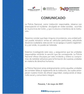 Comunicado de Policía Nacional. Comunicado de Policía Nacional.