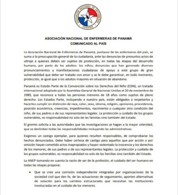 La Asociación Nacional de Enfermeras de Panamá, portavoz de las enfermeras del país, se suma a la preocupación general de la ciudadanía La Asociación Nacional de Enfermeras de Panamá, portavoz de las enfermeras del país, se suma a la preocupación general de la ciudadanía