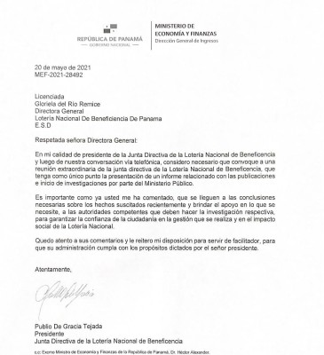 Carta del presidente de la LNB, Publio De Gracia Tejada Carta del presidente de la LNB, Publio De Gracia Tejada