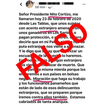 Post divulgado en redes sociales donde explican de una amenaza hecha por extranjeros a ganaderos en la provincia de Los Santos. Post divulgado en redes sociales donde explican de una amenaza hecha por extranjeros a ganaderos en la provincia de Los Santos.