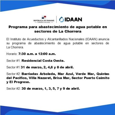 Idaan inicia sectorización de agua potable en La Chorrera. Idaan inicia sectorización de agua potable en La Chorrera.
