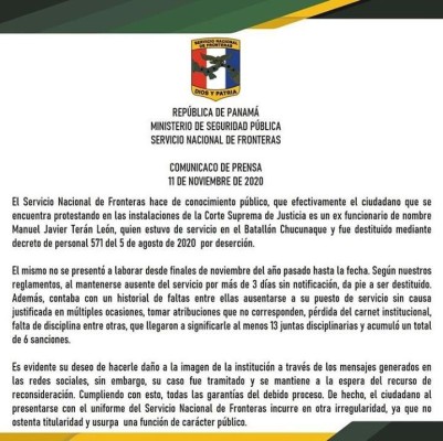 Comunicado del Senafront. Comunicado del Senafront.