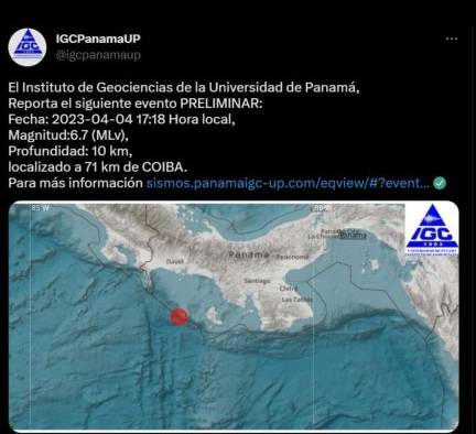 El sismo se registró a las 5:18 de la tarde. El sismo se registró a las 5:18 de la tarde.