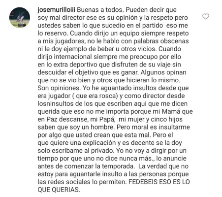 El mánager de Panamá Metro, José Murillo, responde a la suspensión a cinco partidos El mánager de Panamá Metro, José Murillo, responde a la suspensión a cinco partidos