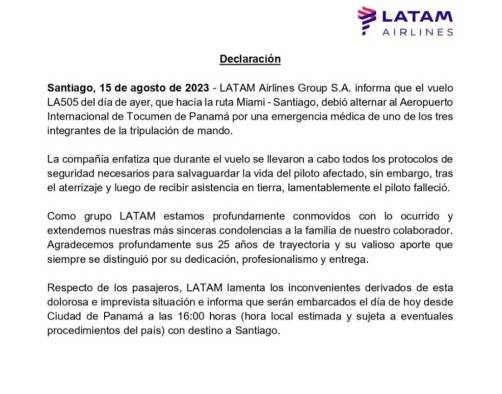 Comunicado de la empresa Latam Comunicado de la empresa Latam