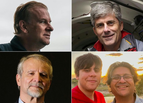De izq. a der. y de arriba hacia abajo los pasajeros del sumergible: Hamish Harding, Stockton Rush, Paul-Henri Nargeolet y Suleman Dawood y su padre Shahzada Dawood. De izq. a der. y de arriba hacia abajo los pasajeros del sumergible: Hamish Harding, Stockton Rush, Paul-Henri Nargeolet y Suleman Dawood y su padre Shahzada Dawood.