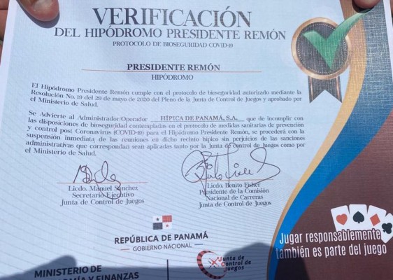 Certificación de reapertura del Hipódromo Presidente Remón. Certificación de reapertura del Hipódromo Presidente Remón.