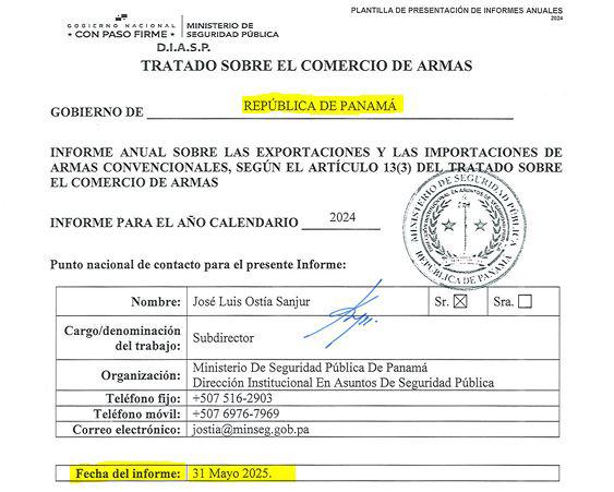 Parte del informe presentado por Panamá este año. Parte del informe presentado por Panamá este año.