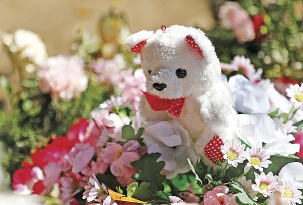 Un oso de peluche, que la invita a jugar por la eternidad, adorna la tumba de Lina Fabiola Rojas Grajales. Un oso de peluche, que la invita a jugar por la eternidad, adorna la tumba de Lina Fabiola Rojas Grajales.