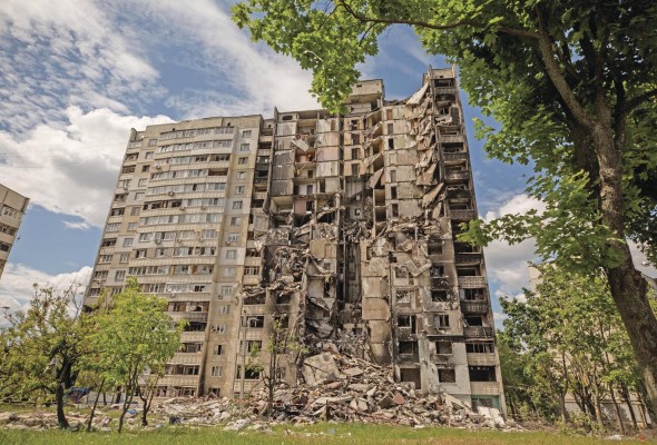 Vista general de un edificio dañado por un misil ruso en Járkov (Ucrania). Vista general de un edificio dañado por un misil ruso en Járkov (Ucrania).