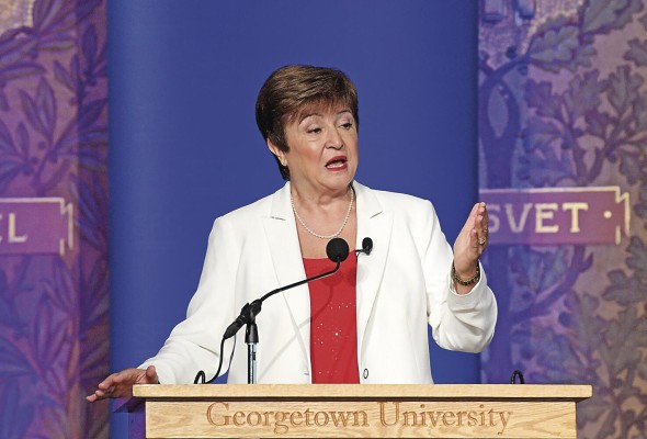 Kristalina Georgieva, durante su discurso sobre las perspectivas económicas globales. Kristalina Georgieva, durante su discurso sobre las perspectivas económicas globales.
