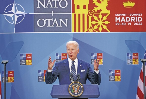 El presidente de los Estados Unidos, Joe Biden, durante la rueda de prensa ofrecida en la segunda jornada de la cumbre de la OTAN que se celebra este jueves en el recinto de Ifema, en Madrid. El presidente de los Estados Unidos, Joe Biden, durante la rueda de prensa ofrecida en la segunda jornada de la cumbre de la OTAN que se celebra este jueves en el recinto de Ifema, en Madrid.