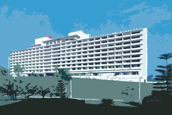 Hotel El Panamá en una representación artística a partir de una fotografía de 1951. Hotel El Panamá en una representación artística a partir de una fotografía de 1951.