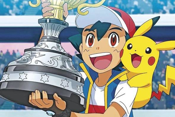 Ash Ketchum y Picachu levantando el trofeo de la Liga Pokémon. Ash Ketchum y Picachu levantando el trofeo de la Liga Pokémon.