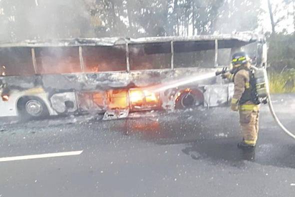 Los migrantes lograron salir a tiempo del bus y nadie resultó herido Los migrantes lograron salir a tiempo del bus y nadie resultó herido