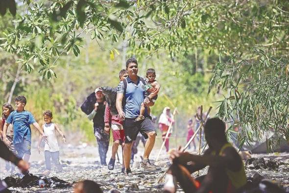 Grupos de personas migrantes caminan en la selva del Darién Grupos de personas migrantes caminan en la selva del Darién