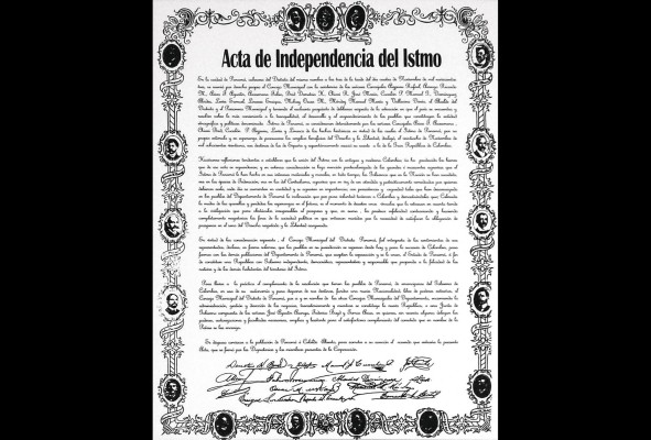 El Acta de Independencia del Istmo realizado por Jorge Marbotín y Victoriano Endara. Publicado en la revista 'El Heraldo del Istmo', el 20 de julio de 1904. El Acta de Independencia del Istmo realizado por Jorge Marbotín y Victoriano Endara. Publicado en la revista 'El Heraldo del Istmo', el 20 de julio de 1904.