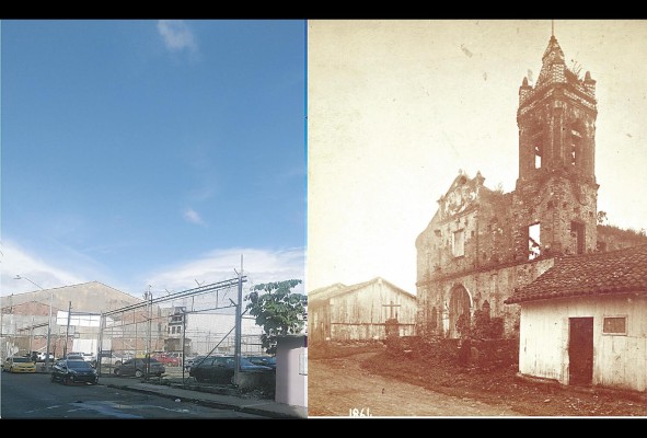 Desaparecida iglesia de Malambo ubicada en la esquina de calle 16 este y calle F, Santa Ana (estacionamientos de supermercado “El Machetazo”). Recorte de foto histórica: “Ruins of Malambo Church, Panamá” por Edweard J. Muybridge, 1875-1876, The J. Paul Getty Museum, Los Ángeles, EE.UU. Desaparecida iglesia de Malambo ubicada en la esquina de calle 16 este y calle F, Santa Ana (estacionamientos de supermercado “El Machetazo”). Recorte de foto histórica: “Ruins of Malambo Church, Panamá” por Edweard J. Muybridge, 1875-1876, The J. Paul Getty Museum, Los Ángeles, EE.UU.