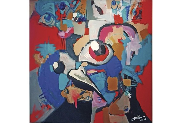 Luis Lasso de la Vega con la obra: 'Mirada de presa', acrílico sobre lienzo Luis Lasso de la Vega con la obra: 'Mirada de presa', acrílico sobre lienzo