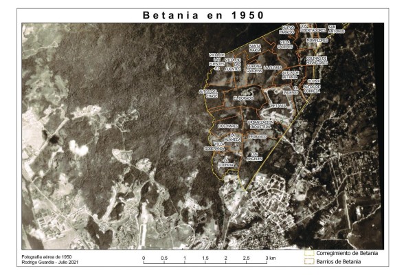 Se observan los barrios de El Cangrejo y Betania en proceso de desarrollarse y cómo los distintos barrios de lo que hoy es el corregimiento de Betania, son terrenos baldíos, algunos cubiertos de árboles o pastizales y con uso agropecuario. Se observan los barrios de El Cangrejo y Betania en proceso de desarrollarse y cómo los distintos barrios de lo que hoy es el corregimiento de Betania, son terrenos baldíos, algunos cubiertos de árboles o pastizales y con uso agropecuario.