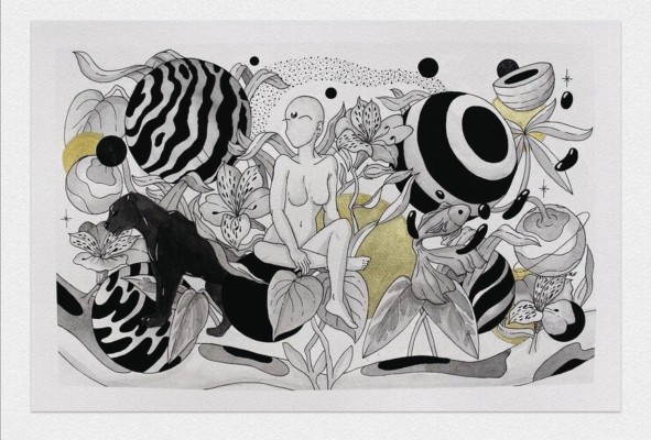 La obra 'Universo', de Diana María Topo hecha con tinta china y pigmento dorado en papel fabriano. La obra 'Universo', de Diana María Topo hecha con tinta china y pigmento dorado en papel fabriano.