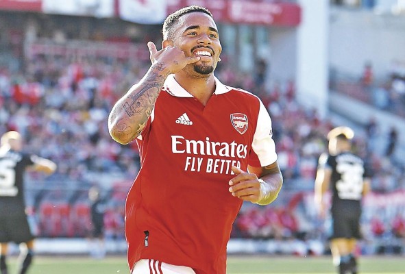 Gabriel Jesús celebra uno de sus goles anotados con el Arsenal. Gabriel Jesús celebra uno de sus goles anotados con el Arsenal.